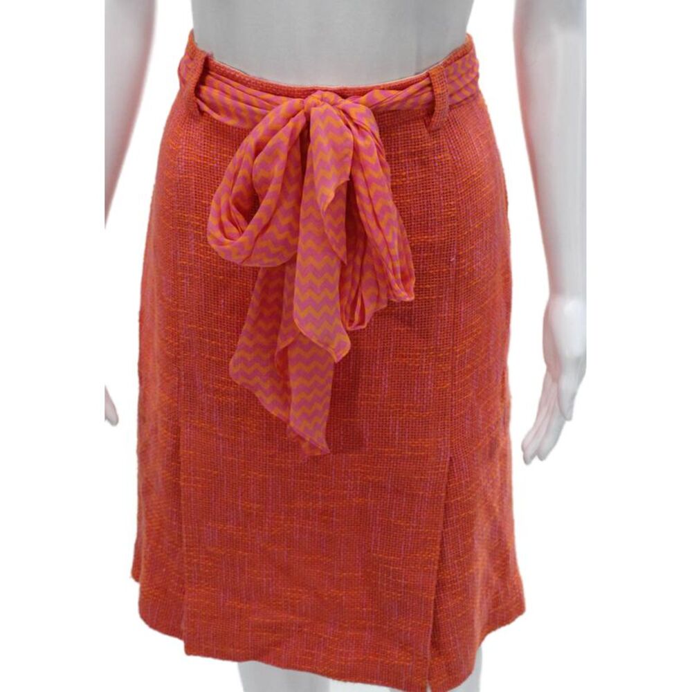 Tuleh Womens Straight Pencil Tweed Geometric Tie Waist Knee Length Skirt Size S